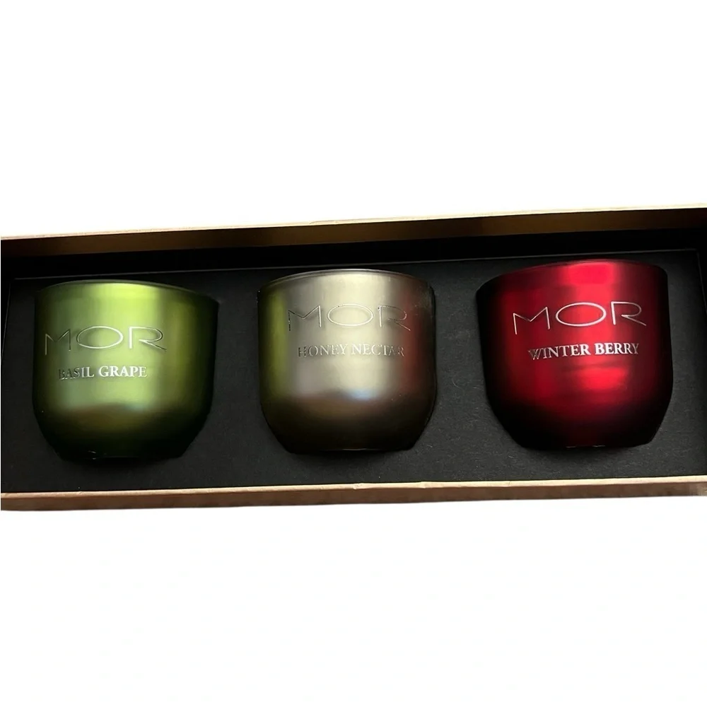 NIB MOR Australia Votive Candle Gift Set-Basil Grape, Honey Nectar, WinterBerry